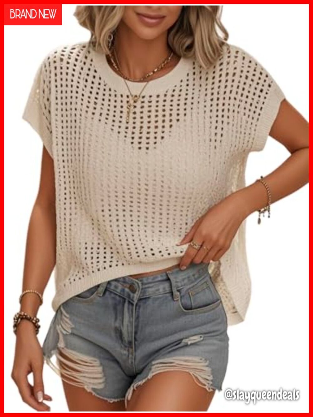Crochet Hollow Out Cap Sleeve Cover Up Tank Top Sweater Vest Beach